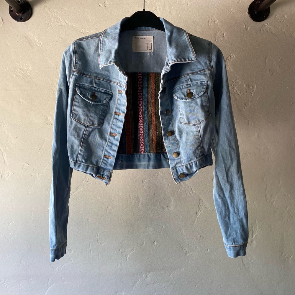 Cropped Boho Jean Jacket with Embroidery